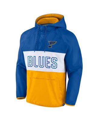 Men's Blue, Gold St. Louis Blues Backhand Shooter Defender Anorak Raglan Hoodie Quarter-Zip Jacket
