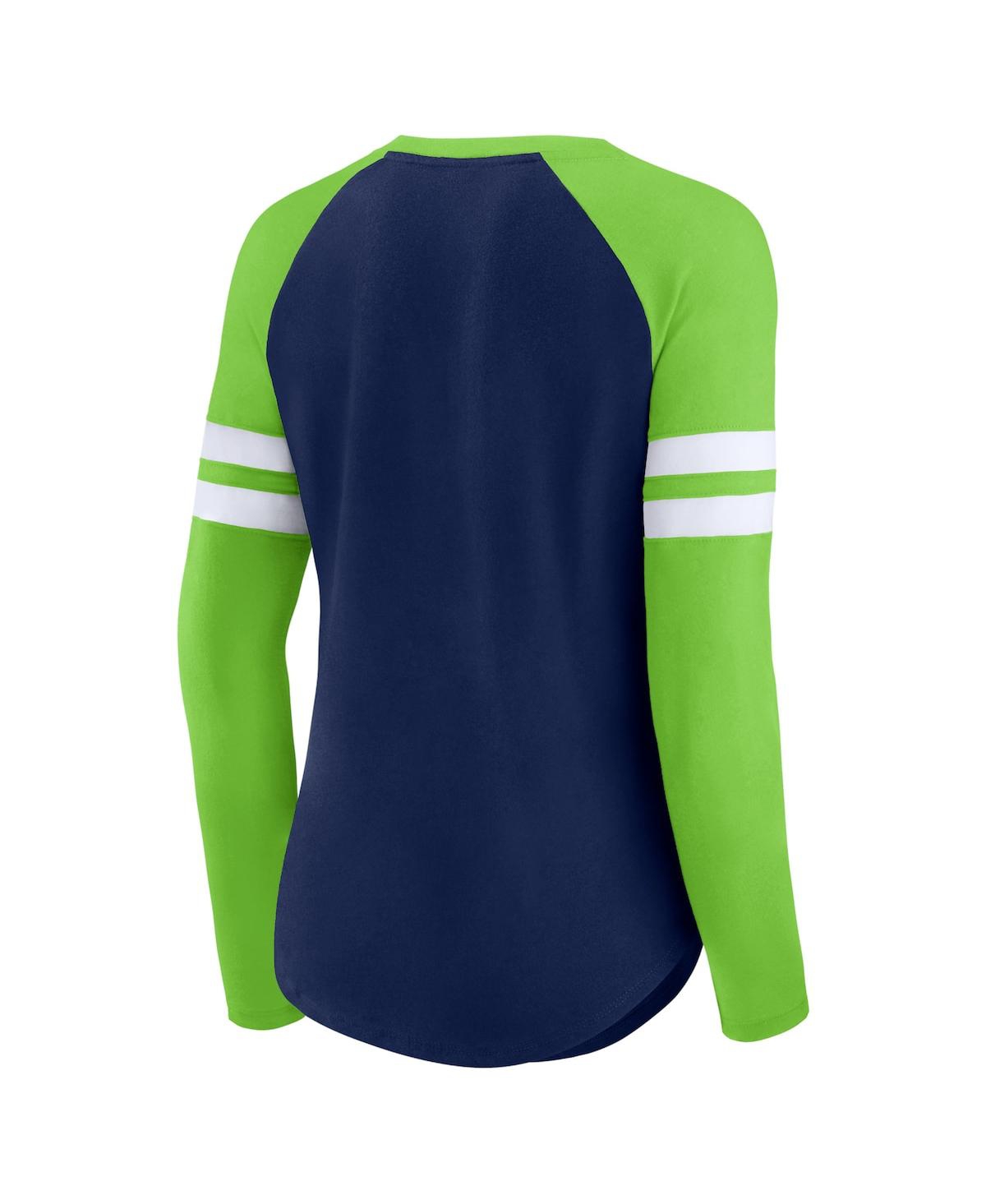 Shop Fanatics Women's  College Navy, Neon Green Seattle Seahawks True To Form Raglan Lace-up V-neck Long S In Navy,neon Green