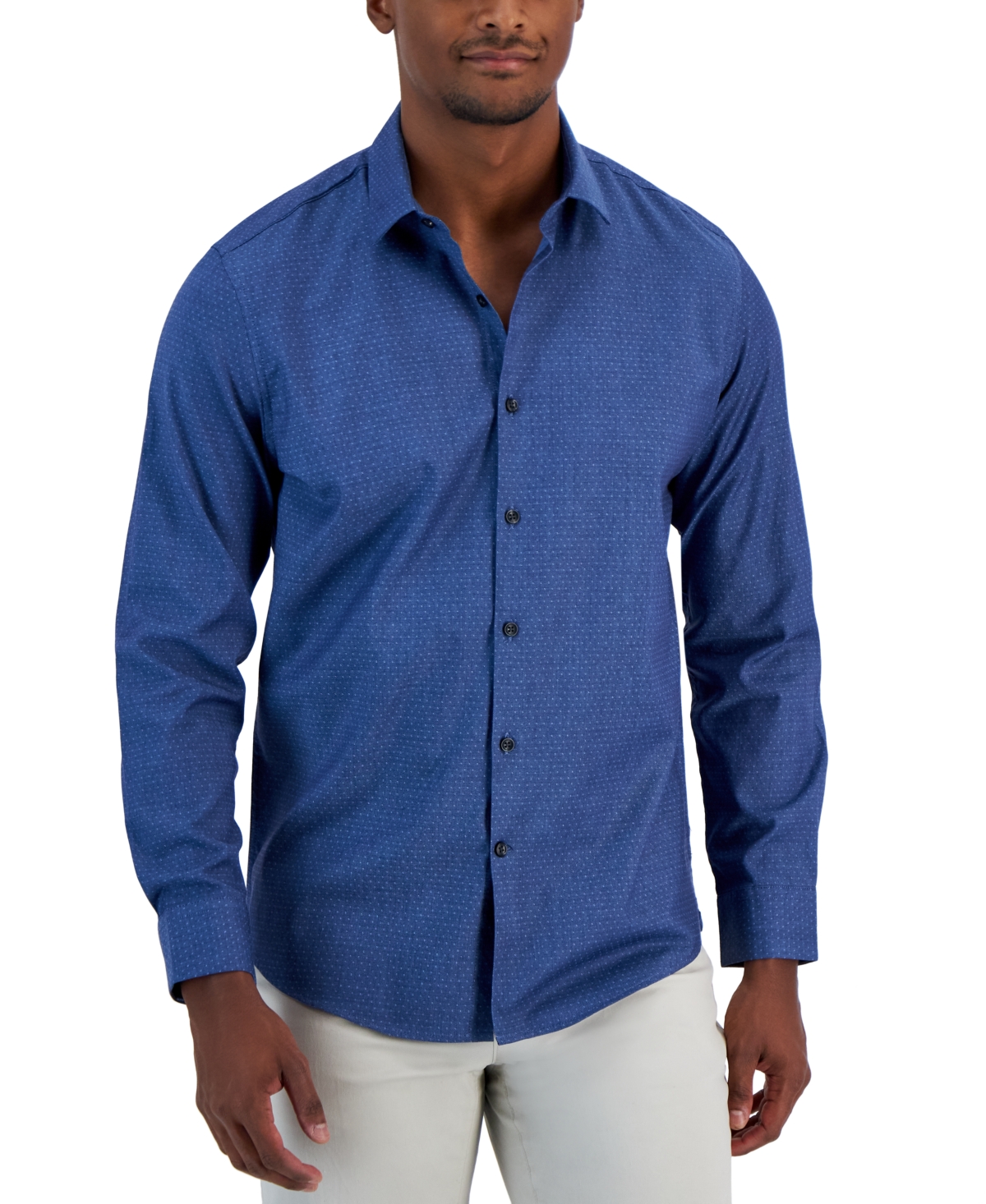 Shop Alfani Men's Modern Classic-fit Stretch Dot Dobby Button-down Shirt, Created For Macy's In Navy Combo