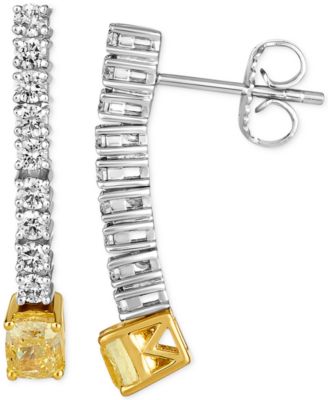 Couture&reg; Sunny Yellow Diamond (7/8 ct. t.w.) & Vanilla Diamond (1/2 ct. t.w.) Linear Drop Earrings in 14k Gold & Platinum