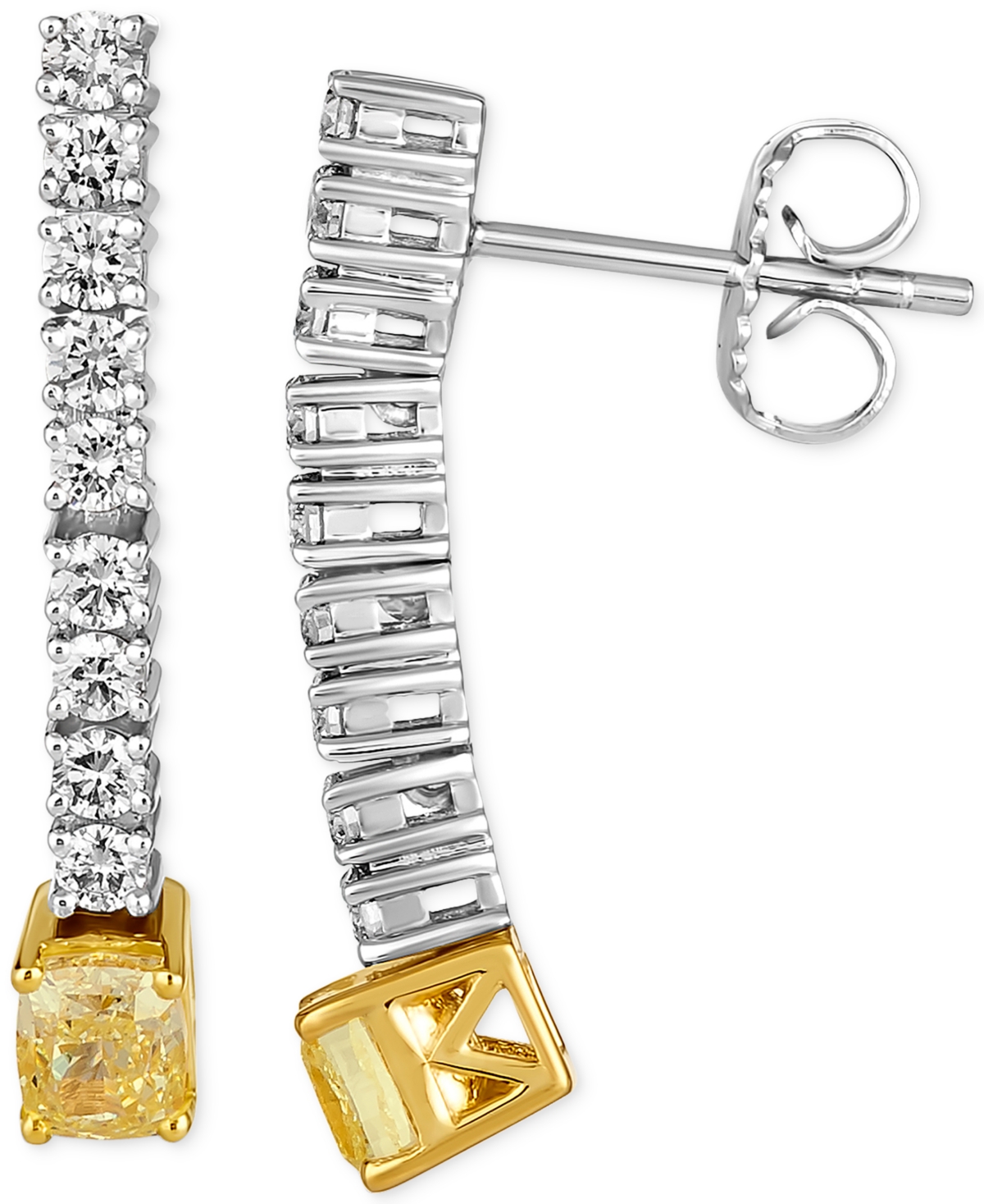 Le Vian Couture Sunny Yellow Diamond (7/8 Ct. T.w.) & Vanilla Diamond (1/2 Ct. T.w.) Linear Drop Earrings In In Multi