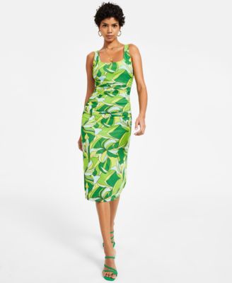 Bar III - Women's Printed Ruched Pullover Midi Sheath Dress