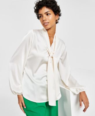 売れ筋商品|||バースリー カットソー トップス レディース Women's Tie-Neck Long-Sleeve Blouse, Exclusively at Macy's Bar White Bar III Women's Bow-Tie Long-Sleeve Blouse, Created for