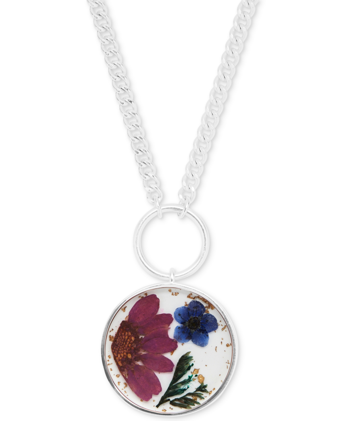 Lucky Brand Silver-tone Dried Flower Pendant Necklace, 17" + 2" Extender