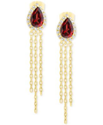 Garnet (7/8 ct. t.w.) & Lab-Grown White Sapphire (1/4 ct. t.w.) Multi-Chain Drop Earrings in 14k Gold-Plated Sterling Silver