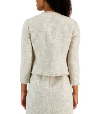 Anne Klein Women's Fringed Open-Front Tweed Tulip Jacket