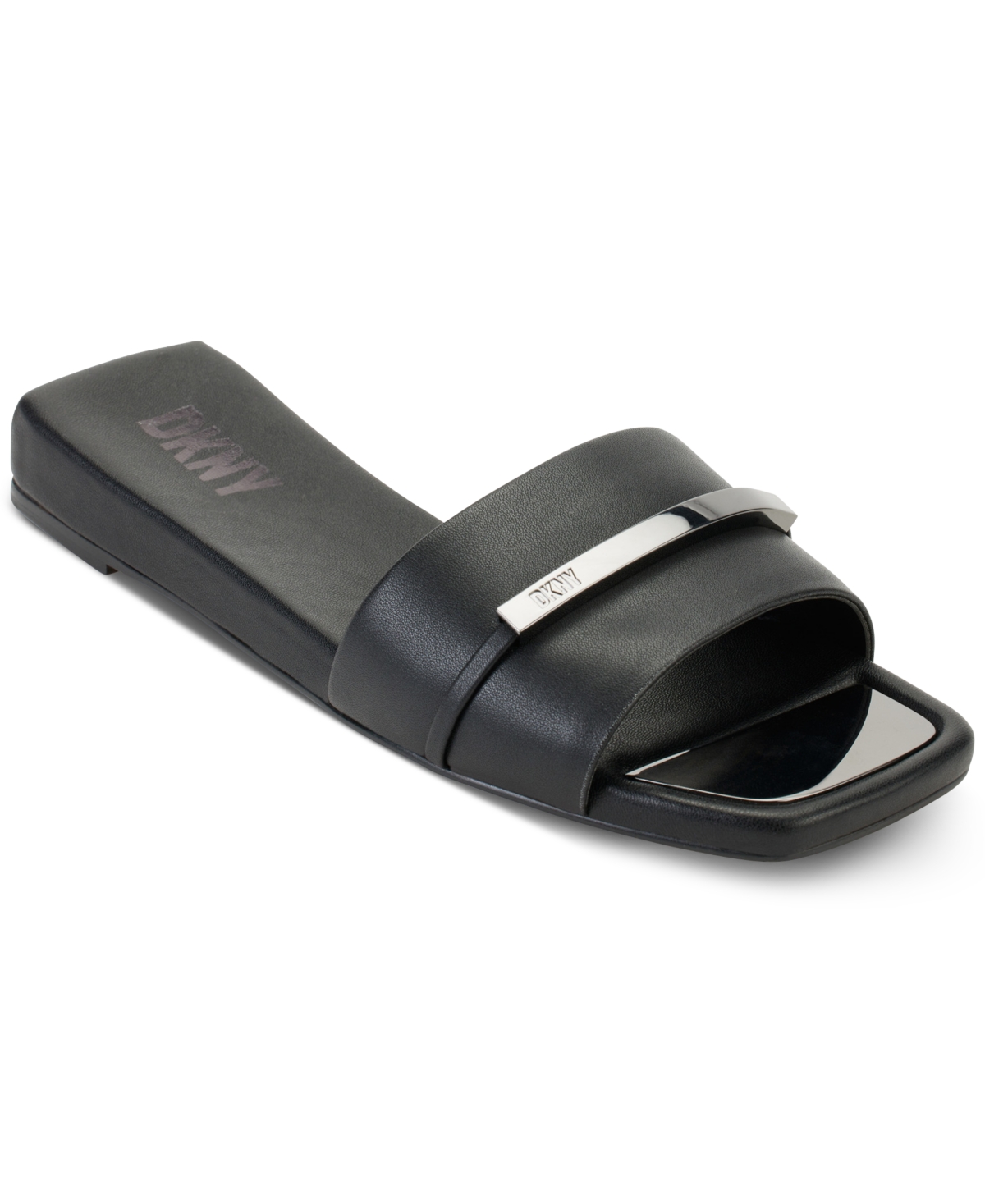 Shop Dkny Women's Alaina Slip-on Hardware Slide Sandals In Black