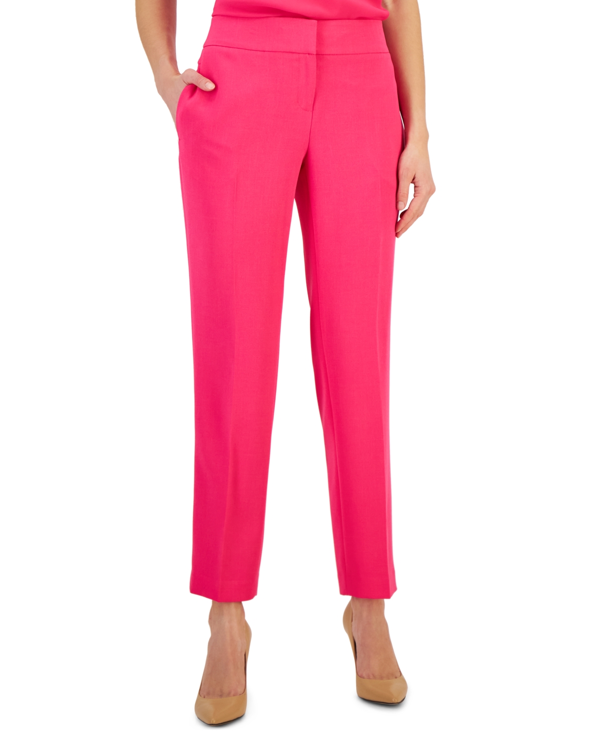 Shop Kasper Women's Stretch-crepe Straight-leg Pants In Pink Perfection