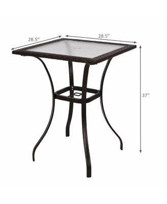 Outdoor Patio Rattan Wicker Bar Square Table Glass Top Yard