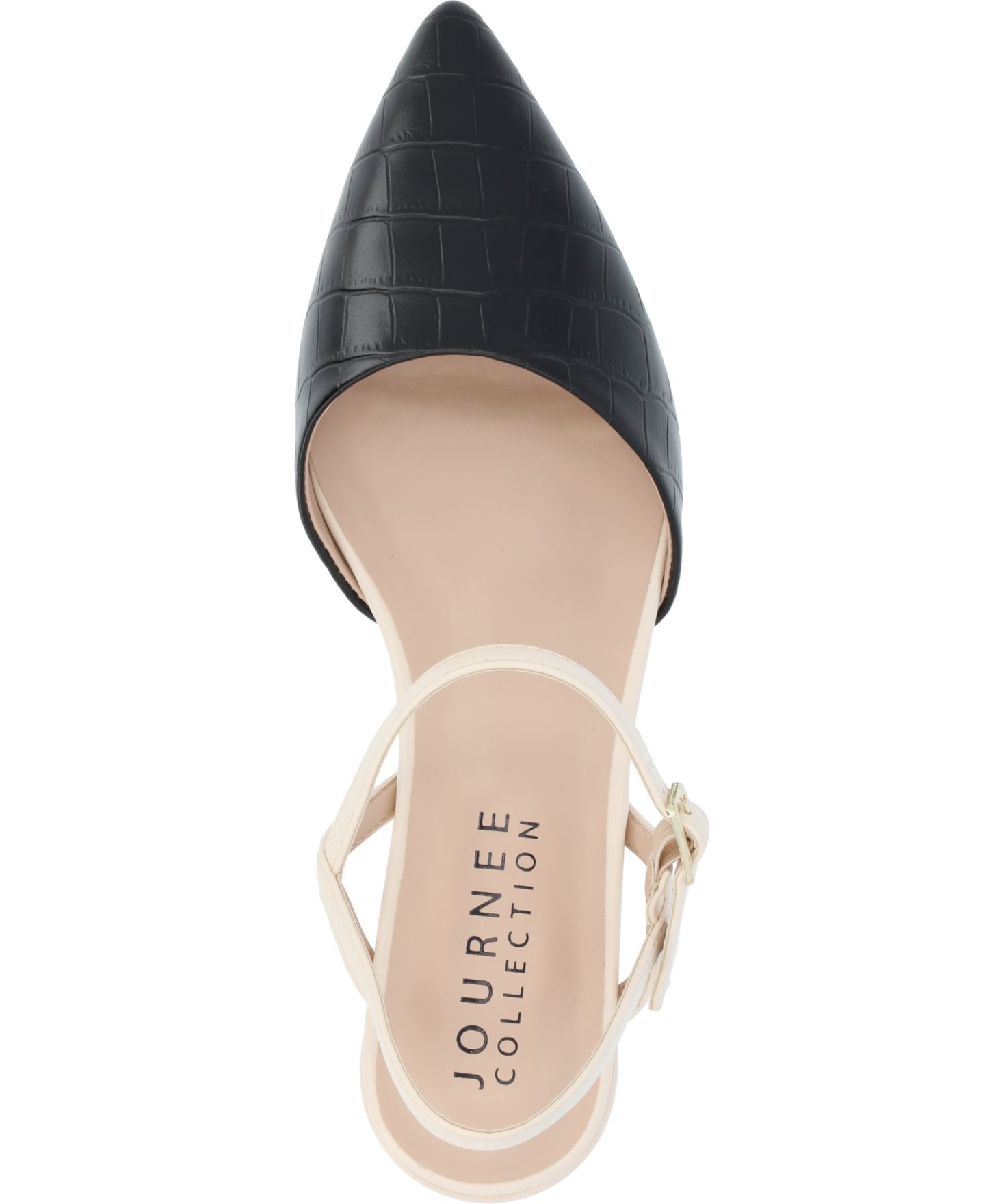 Женские туфли Journee Collection Brynn Block Heel Pointed Toe Flats, цвет: Чёрный / Белый — фото 4