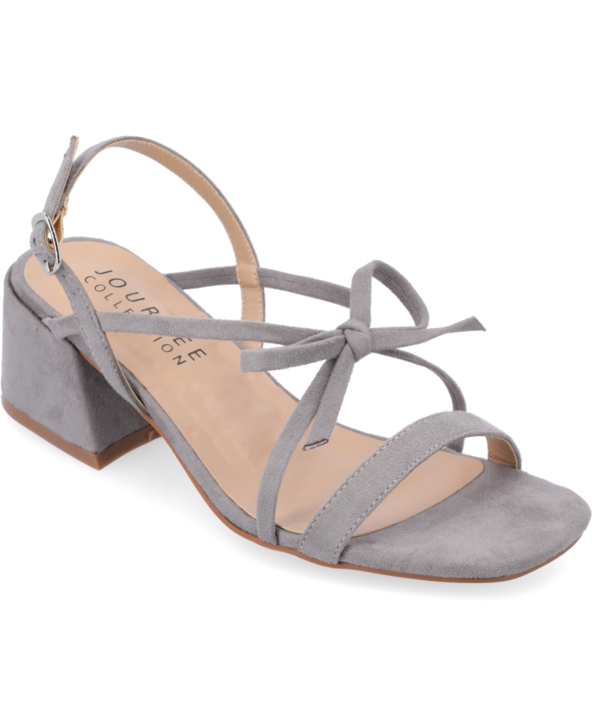 Journee Collection Women's Amity Bow Detail Strappy Block Heel Sandals In Gray