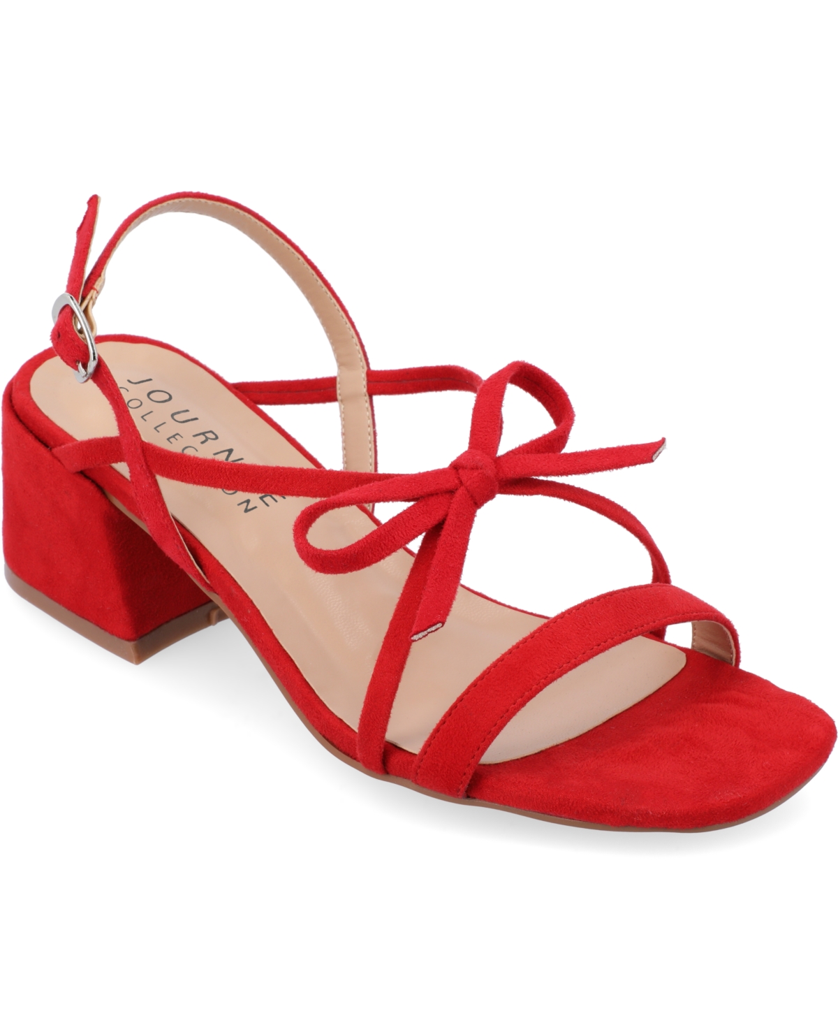 Journee Collection Women's Amity Bow Detail Strappy Block Heel Sandals In Red