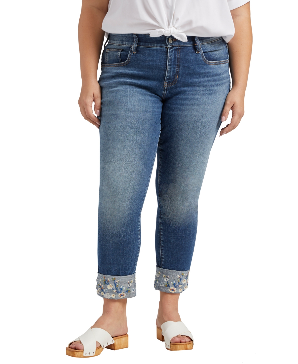 Jag Plus Size Carter Mid Rise Girlfriend Jeans In Mosaic Blue
