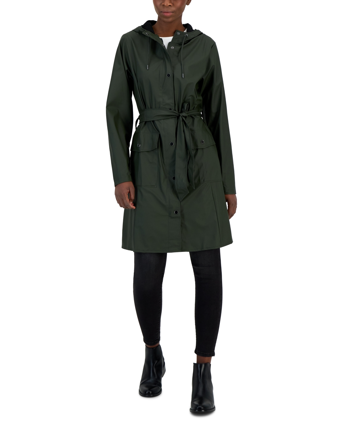 Rains Women's Curve Hooded Belted Waterproof Raincoat