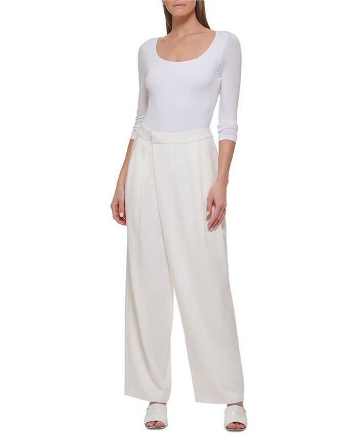 DKNY Petite Solid Straight-Leg High-Rise Pleated Pants - Macy's
