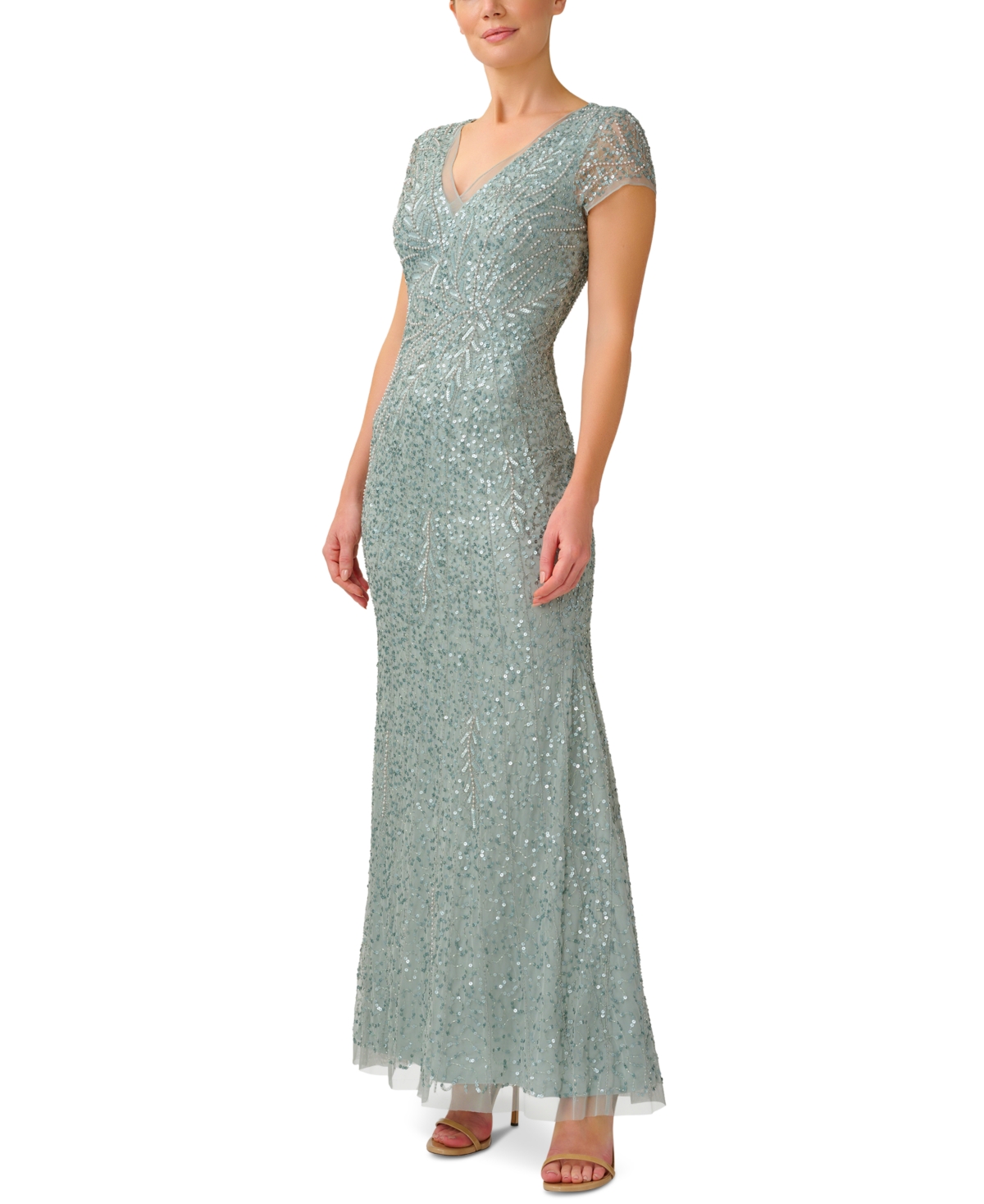 ADRIANNA PAPELL WOMEN'S BEADED SEQUIN MERMAID GOWN
