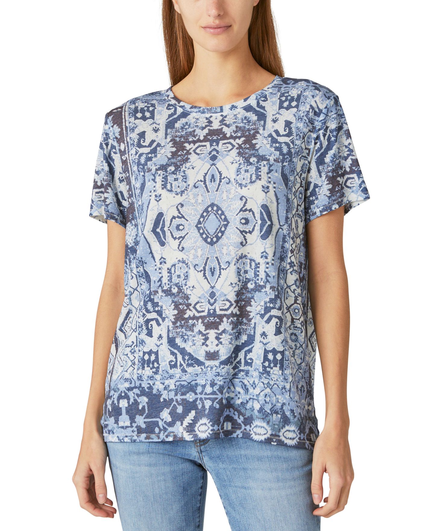 Женская футболка Lucky Brand Printed Crewneck, цвет: Синий разноцветный — фото 1