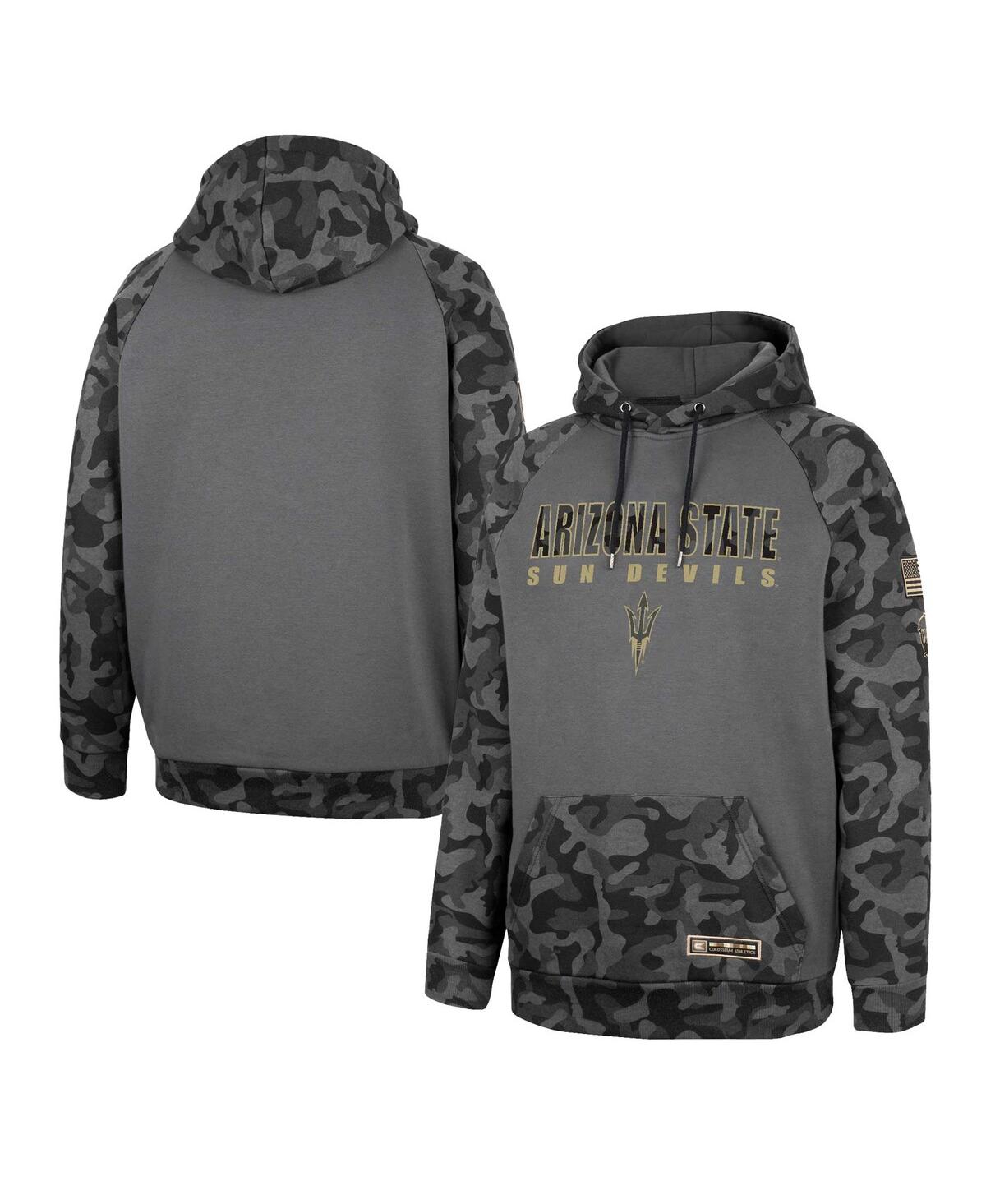 Men's Colosseum Charcoal Arizona State Sun Devils Oht Military-Inspired Appreciation Camo Stack Raglan Pullover Hoodie - Charcoal