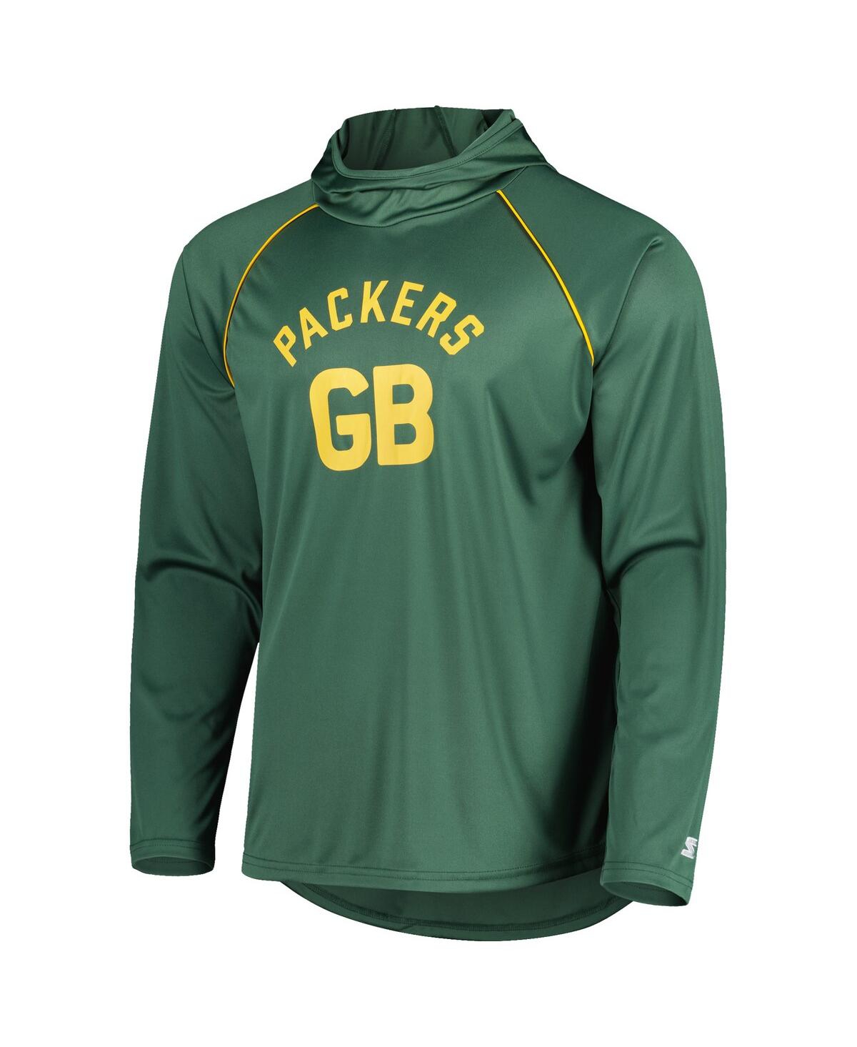 Shop Starter Men's  Green Green Bay Packers Vintage-like Logo Raglan Hoodie T-shirt