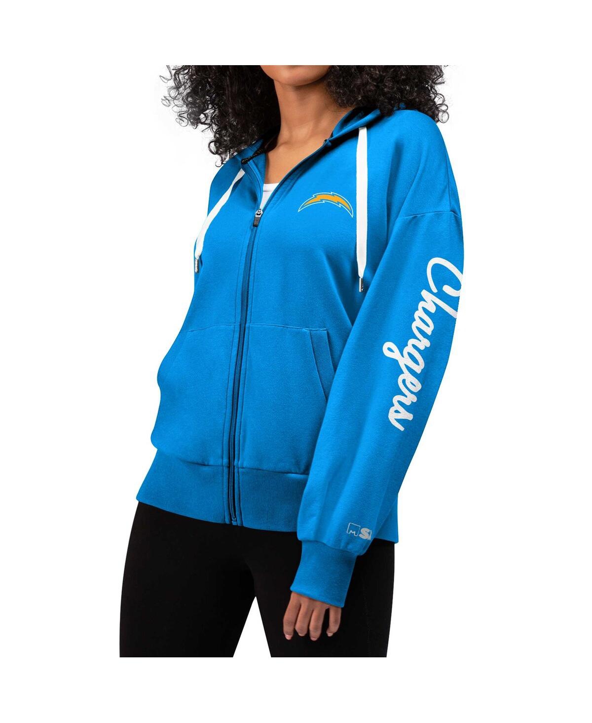 Shop Msx By Michael Strahan Women's  Powder Blue Los Angeles Chargers Emerson Full-zip Hoodie