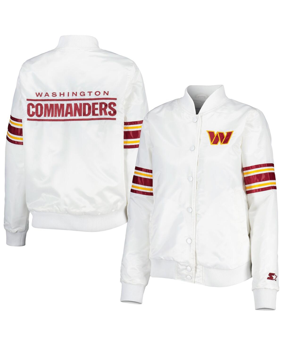 Women's StarterWashington Commanders Line Up Satin Full-Snap Varsity Jacket - White
