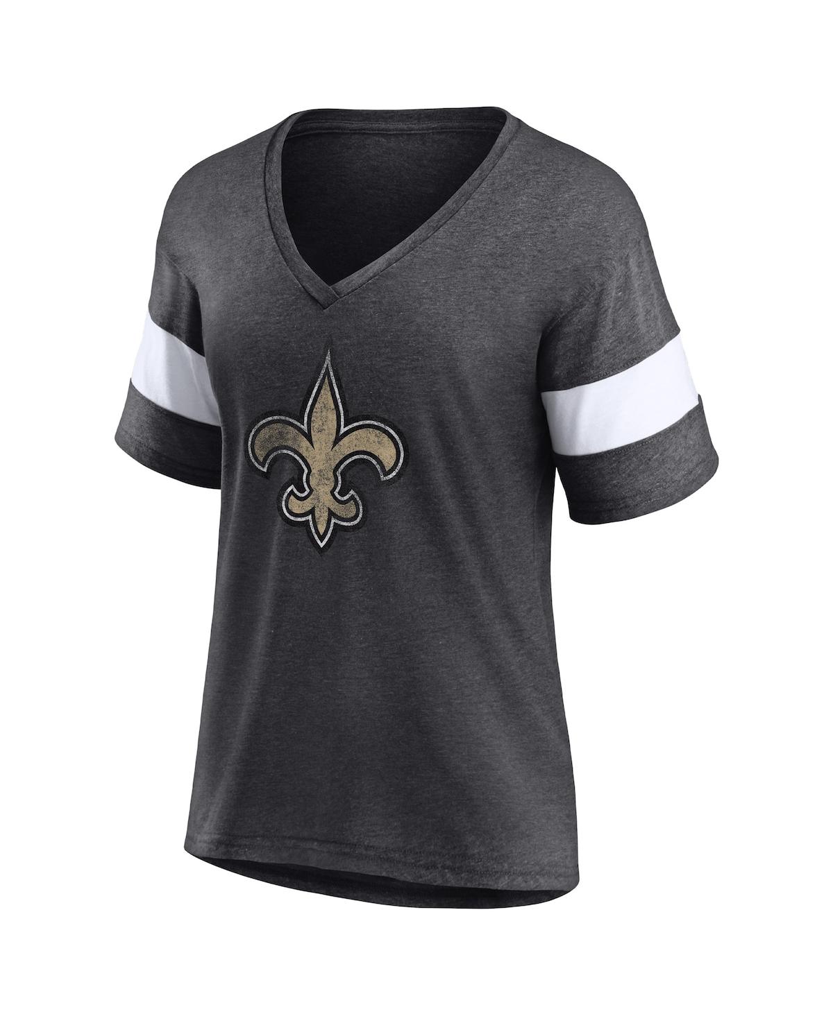 Fanatics Branded Heathered Charcoal/white New Orleans Saints Distressed Team Tri-blend V-neck T-shir In Heathered Charcoal,white