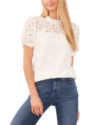 CeCe - Women's Lace Ruffled-Neck Puff-Sleeve Top