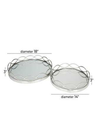 Stainless Steel Mirrored Tray, Set of 2, 18", 14" W