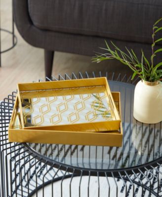 by Cosmopolitan Plastic Mirrored Geometric Tray, Set of 2, 14", 16" W