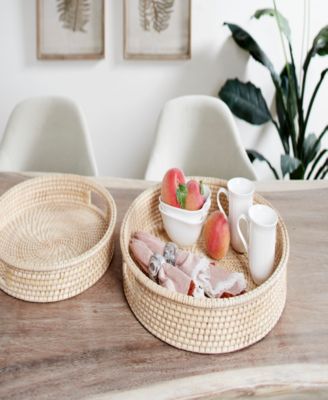 Light Rattan Tray with Slot Handles, Set of 2, 20", 16" W