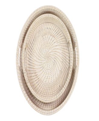 Light Rattan Tray with Slot Handles, Set of 2, 20", 16" W