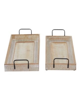 Wood Tray with White Wash, Set of 2, 27", 25" W