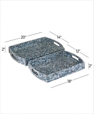 Mother of Pearl Tray with Slot Handles, Set of 2, 20", 18" W