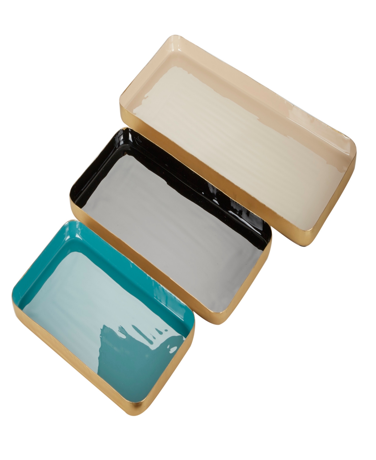 Rosemary Lane Mango Wood Tray With Enamel Interior, Set Of 3, 18", 15", 13" W In Multi Colored