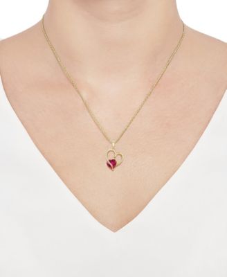 Lab-Grown Ruby (2-1/8 ct. t.w.) & Lab-Grown White Sapphire (1/5 ct. t.w.) Hearts 18 Pendant Necklace in 14k Gold-Plated Sterling Silver