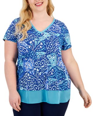 JM Collection - Plus Size Layered-Look Short-Sleeve Top