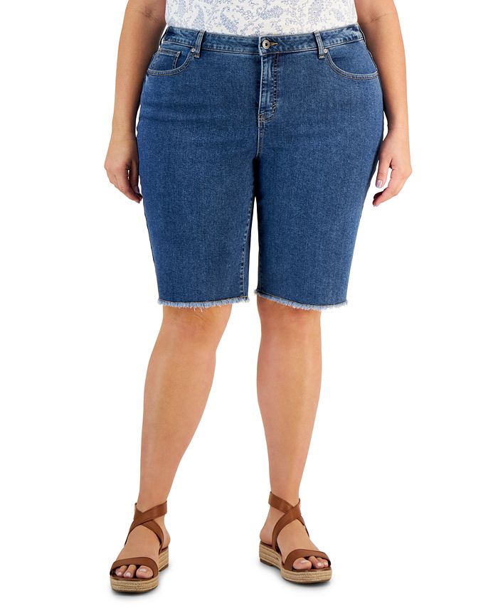 Style & Co Plus Size Raw-Edge Denim Bermuda Shorts, Created for Macy's ...