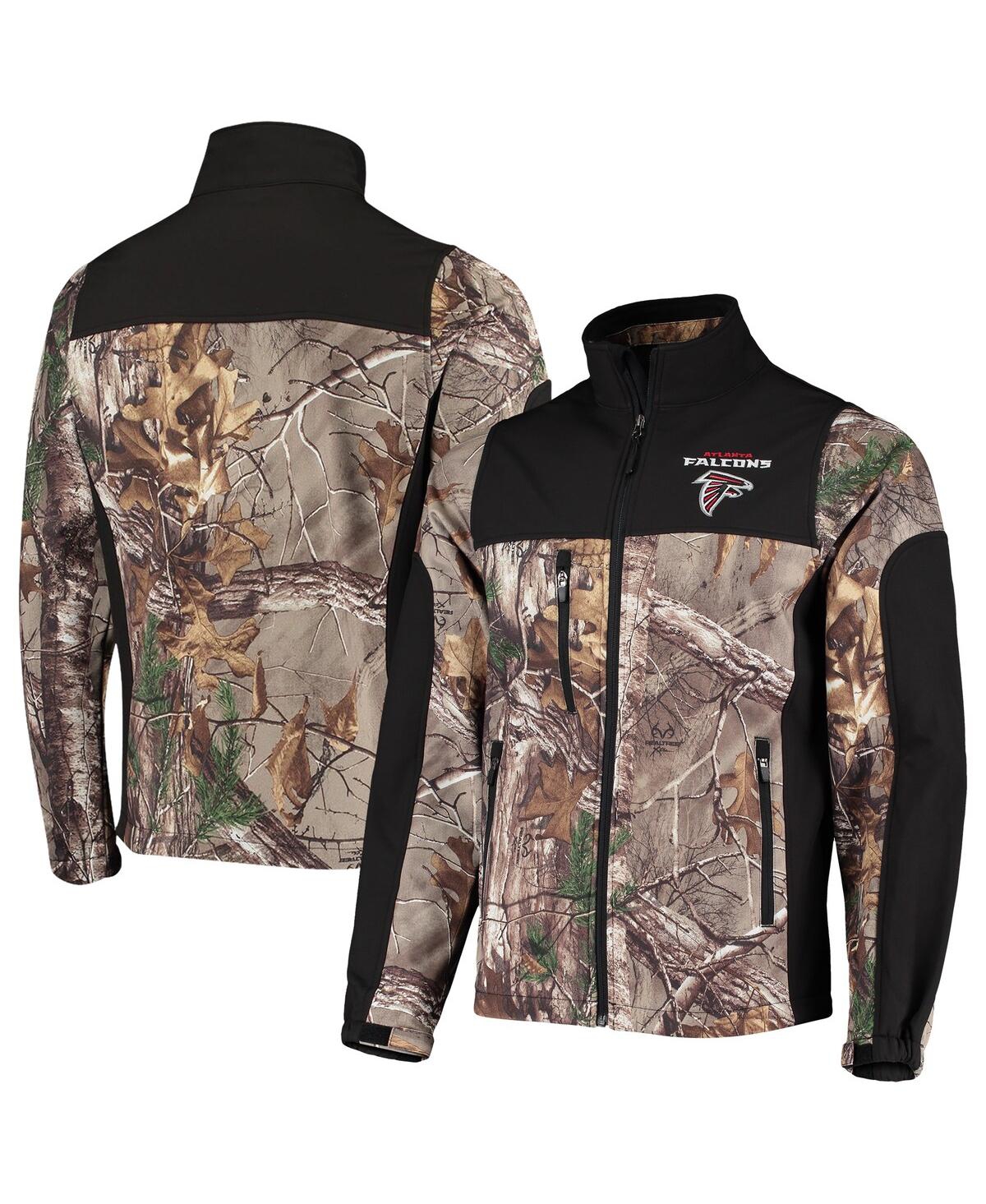 DUNBROOKE MEN'S DUNBROOKE REALTREE CAMO, BLACK ATLANTA FALCONS CIRCLE HUNTER SOFTSHELL FULL-ZIP JACKET 