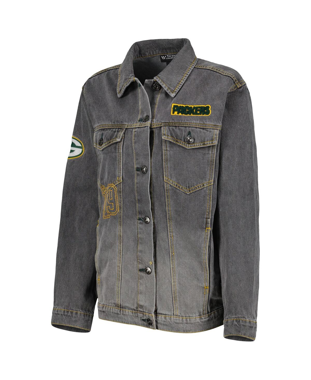Shop The Wild Collective Women's  Denim Green Bay Packers Faded Button-up Jacket