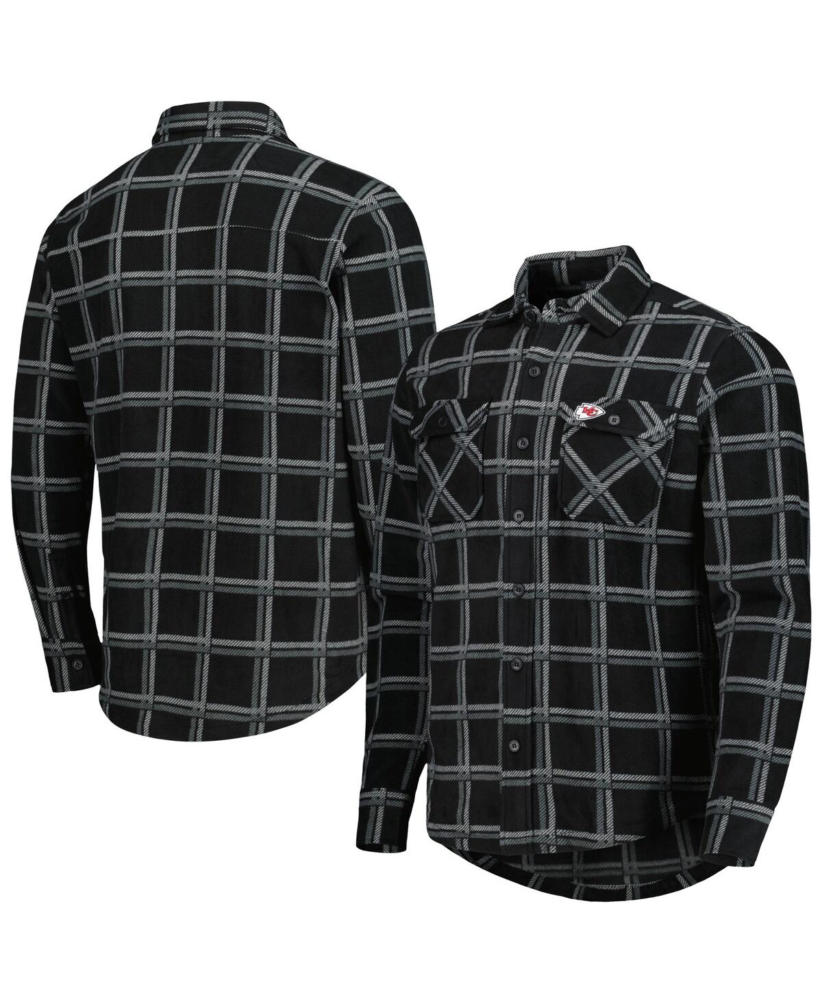 Men's Antigua Black Kansas City Chiefs Industry Flannel Button-Up Shirt Jacket - Black