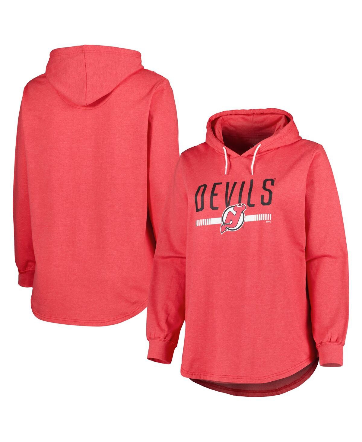 Women's Heather Red New Jersey Devils Plus Size Fleece Pullover Hoodie - Heather Red