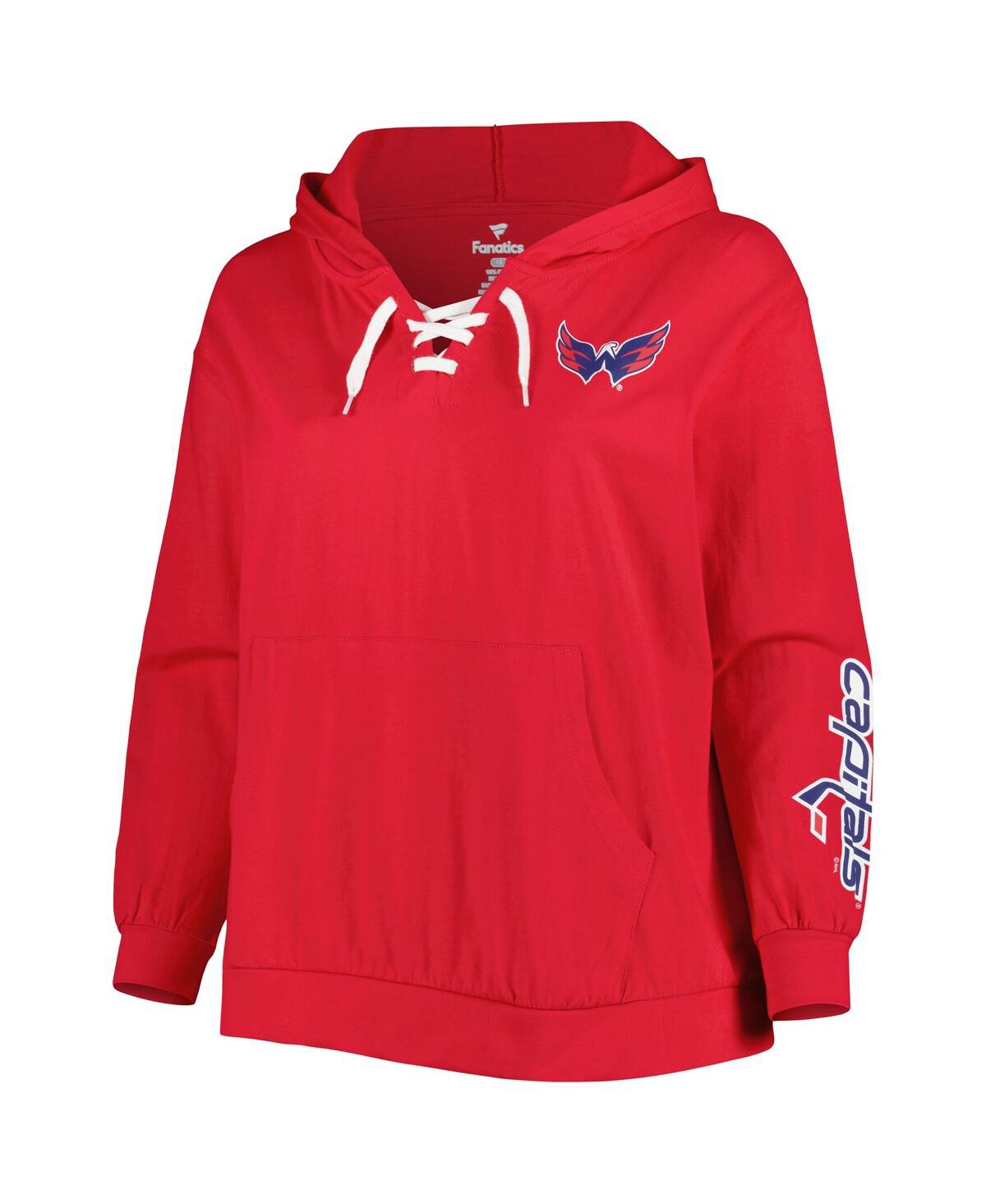 Shop Profile Women's Red Washington Capitals Plus Size Lace-up Pullover Hoodie