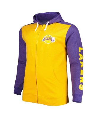 Men's Gold, Purple Los Angeles Lakers Big and Tall Down and Distance Full-Zip Hoodie