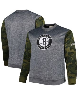 Men's Heather Charcoal Brooklyn Nets Big and Tall Camo Stitched Sweatshirt
