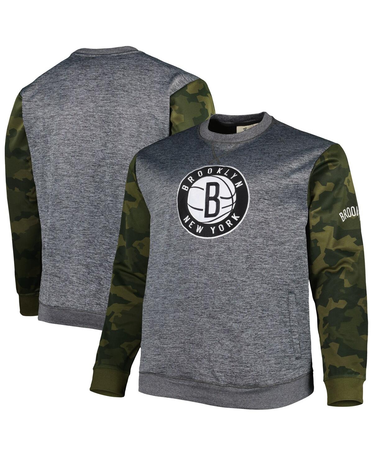 Fanatics Branded Heather Charcoal Brooklyn Nets Camo Stitched Sweatshirt In Heather Charcoal