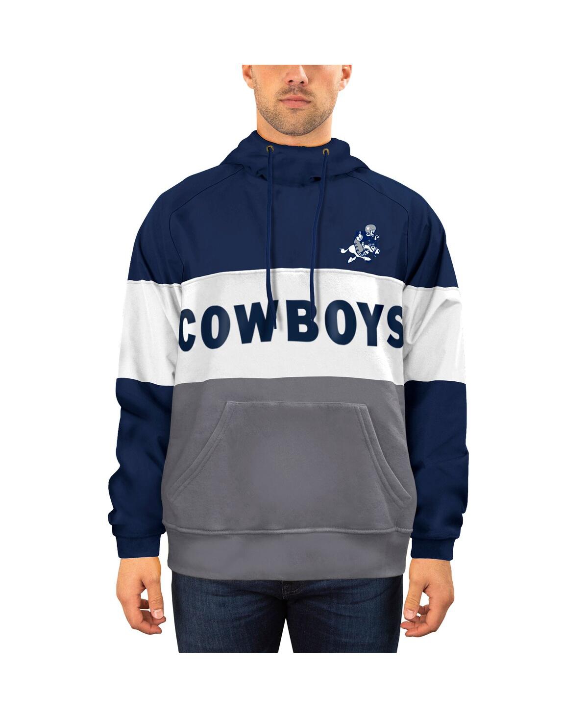 New Era Men's  Navy, White Distressed Dallas Cowboys Big And Tall Retro Joe Pullover Hoodie In Navy,white