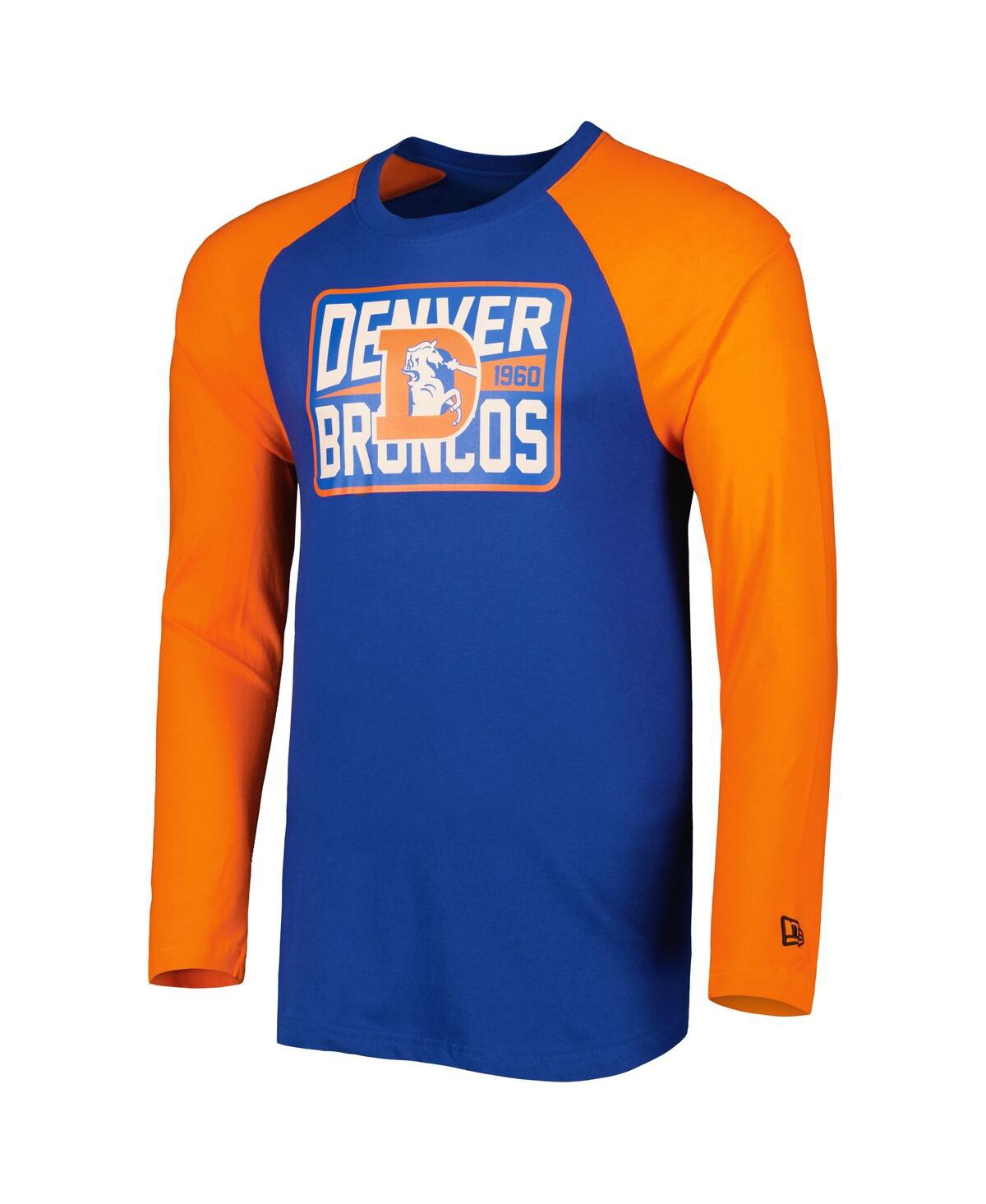 Shop New Era Men's  Royal Denver Broncos Throwback Raglan Long Sleeve T-shirt