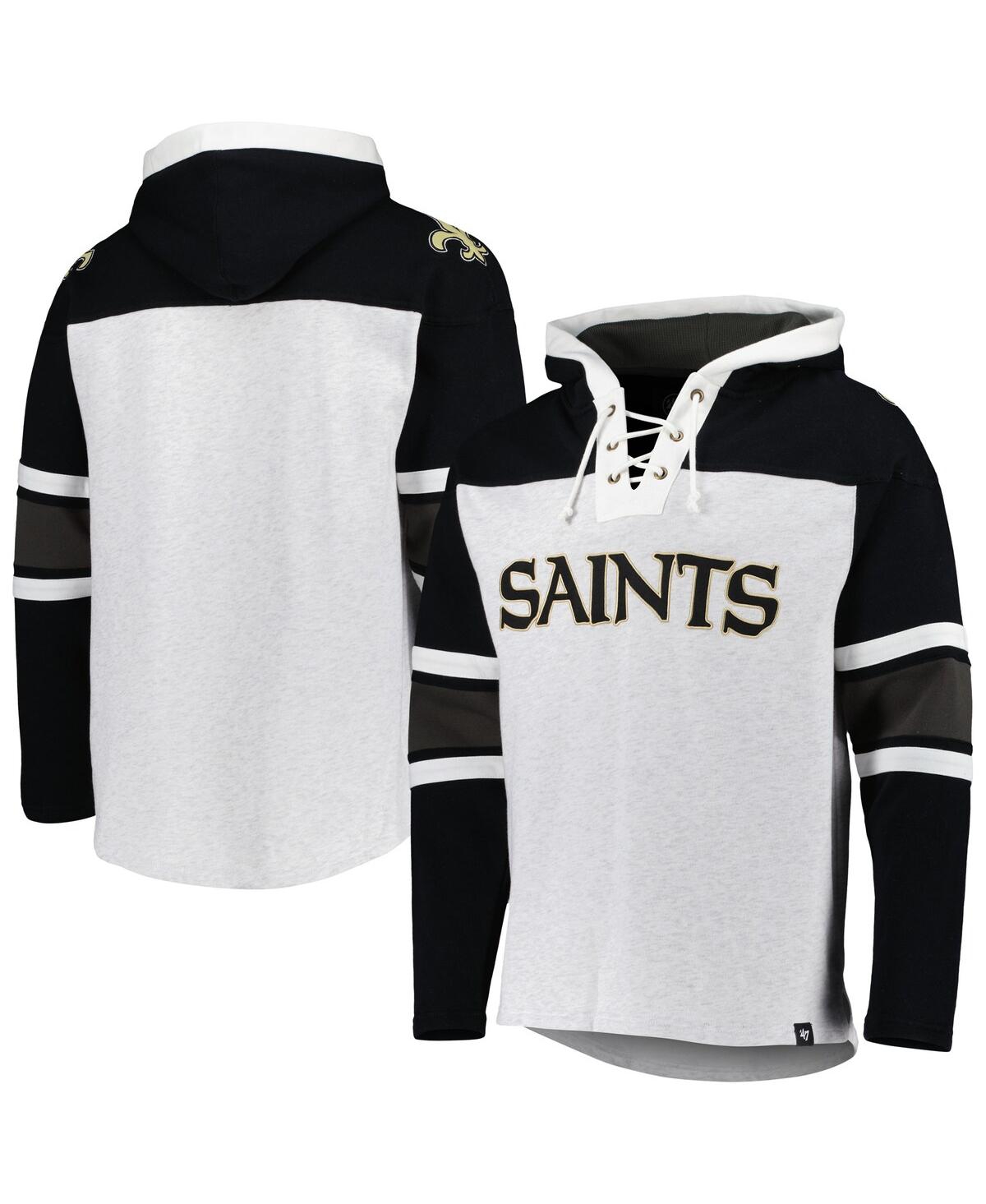 47 Brand Men's ' New Orleans Saints Heather Gray Gridiron Lace-up Pullover Hoodie In Heather Gray