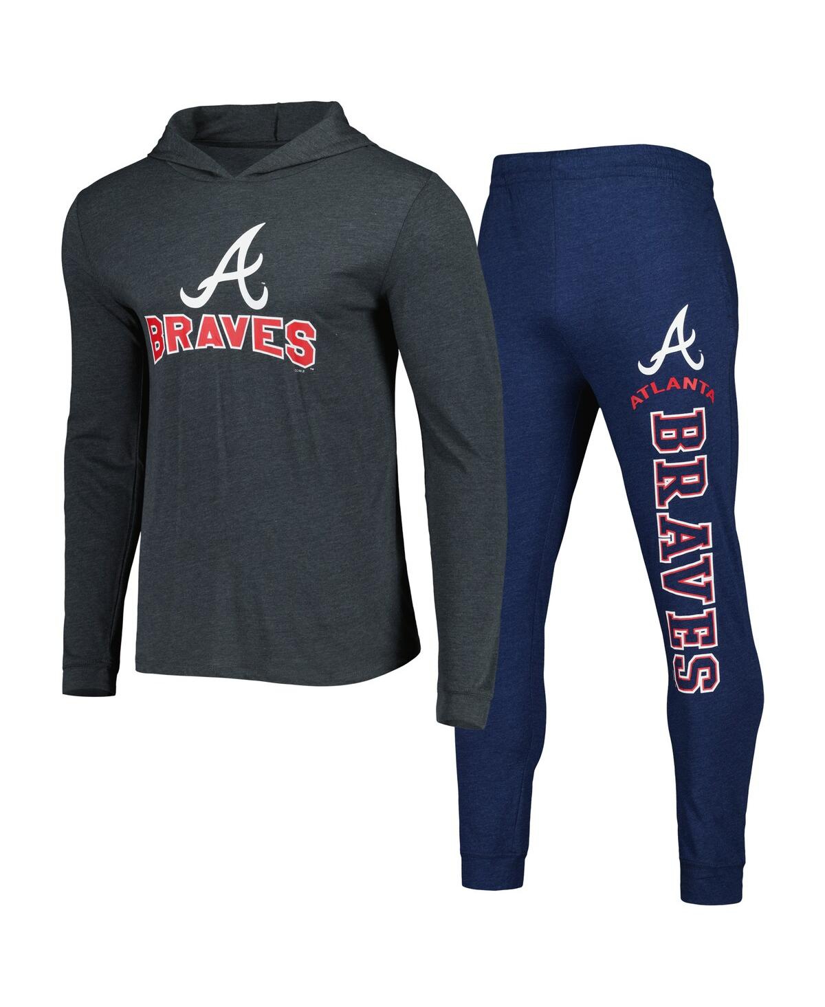Concepts Sport Men's  Navy And Charcoal Atlanta Braves Meter Hoodie And Joggers Set In Navy,charcoal