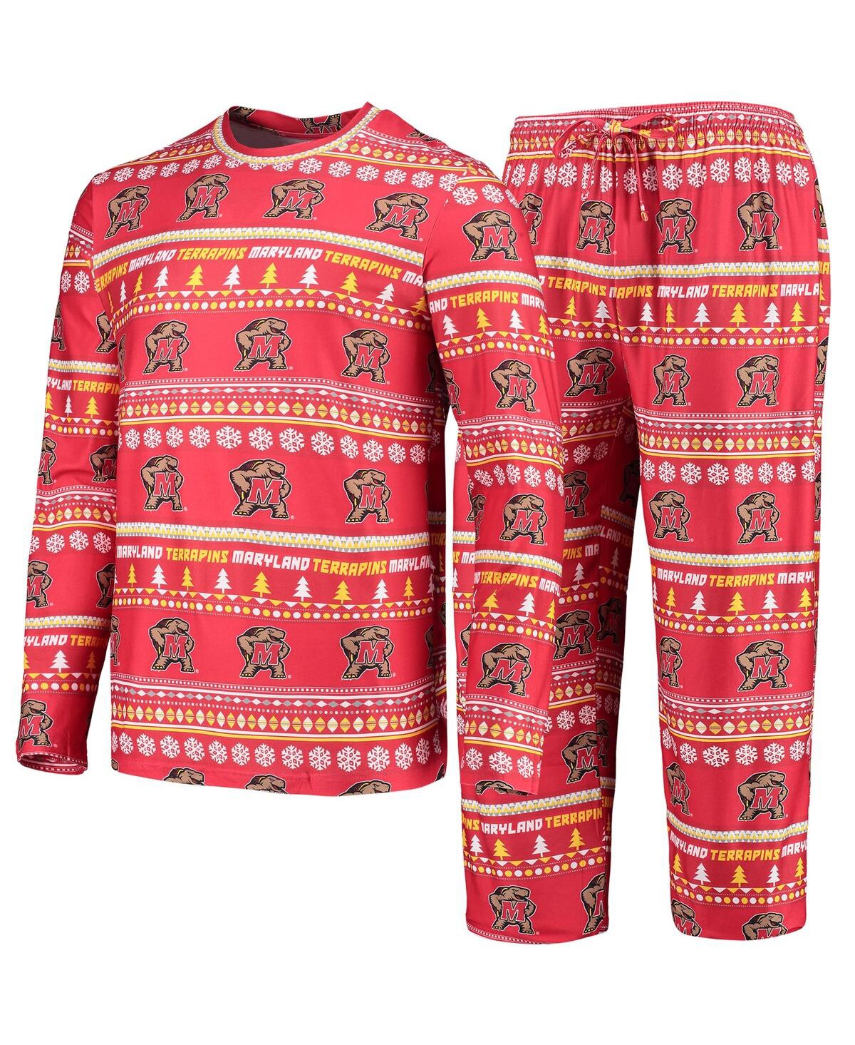 Shop Concepts Sport Men's  Red Maryland Terrapins Ugly Sweater Long Sleeve T-shirt And Pants Sleep Set